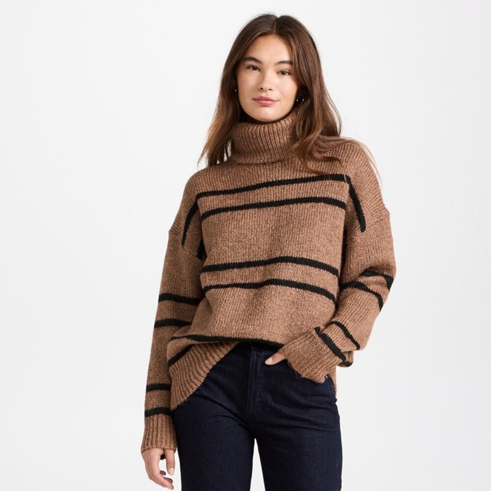 Line & Dot Veronica Sweater (Brown and Black Stripe Cowl Neck)